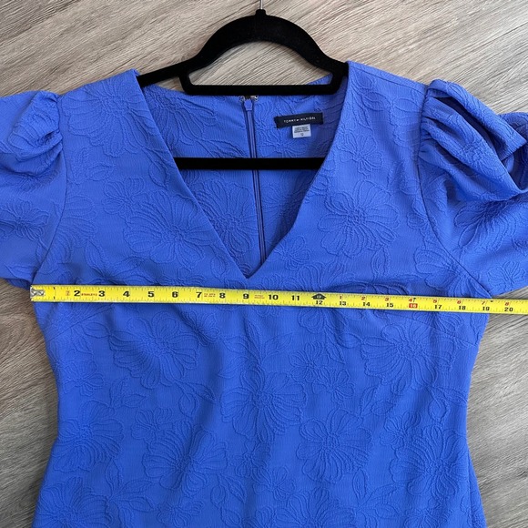 Tommy Hilfiger Womens 12 Cobalt Blue Floral Jacquard Puff Sleeve Sheath Dress - Picture 2 of 8